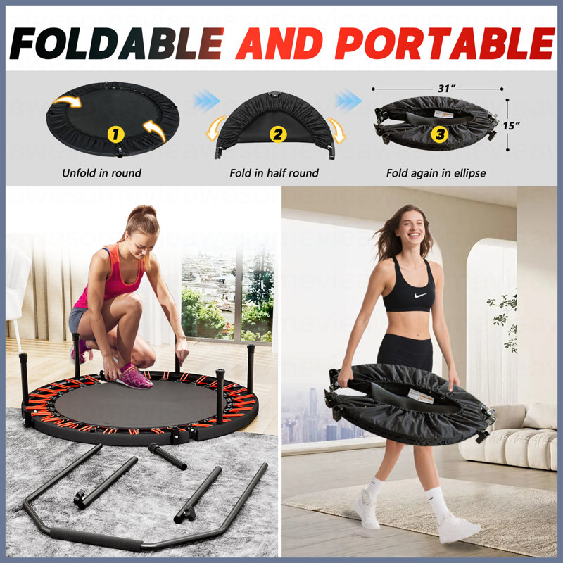 40Inch Foldable Trampoline With Handle-Premium-Elastic -Black