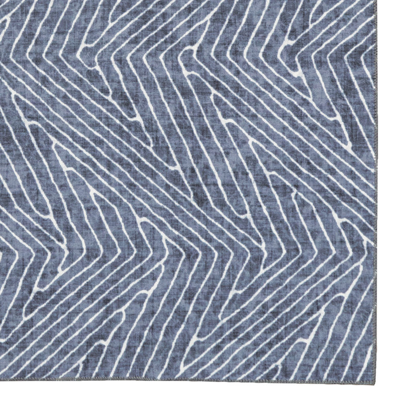 Delacroy Machine Washable Gray and Ivory Area Rug, Rectangle 3' x 5'