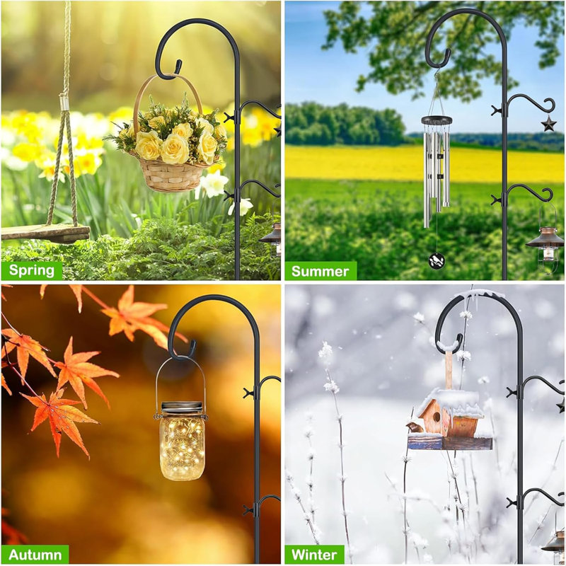 Mangeoire extérieure robuste à crochet réglable pour bergers - base à 5 branches pour la stabilité, métal antirouille, peut accueillir une mangeoire à colibris, plantes suspendues, lanternes, couronnes, indispensable pour le jardin