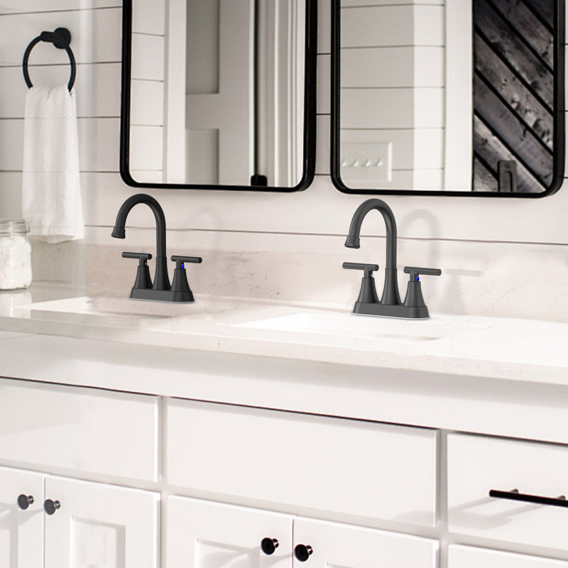 Centerset 2-handle Bathroom Faucet with Drain Assembly, Matte Black