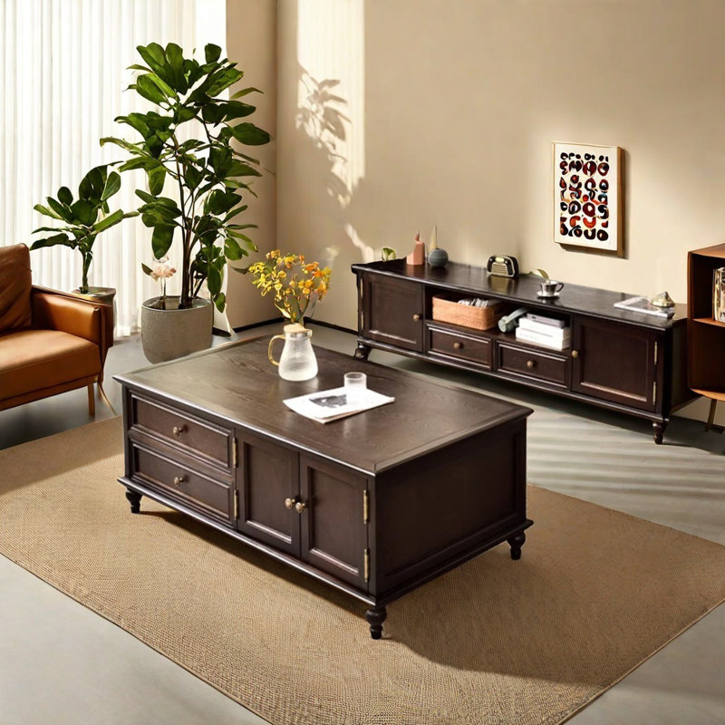 Table basse en pin de qualité, Bois brun foncé