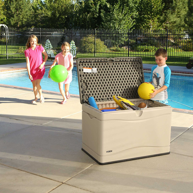 Lifetime Water Resistant Plastic Lockable Deck Box, Tan/Gray, 80 Gallon
