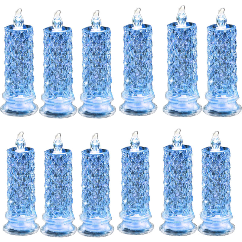 12Pcs Rose Shadow LED Flameless Candles,Romantic Battery Operated Candles Led Pillar Candles for Valentines Anniversary Wedding Christmas Decorations
