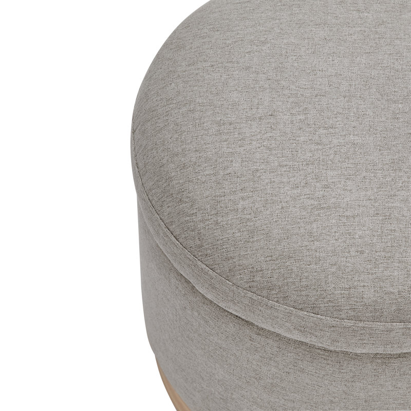 Naka 21.5" Wide Round Storage Ottoman with Storage, Gray Revolution Performance Fabrics, Light Brown