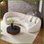 Canapé incurvé moderne en molleton beige avec motif «Love Heart» - l 125,98 po de largeur pour le salon-1205412810
