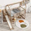 Lit mezzanine simple en bois avec glissade, tablettes de rangement, lumière et rampe d'escalade pour enfants, couleur bois