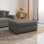 Repose-pieds rembourré en velours côtelé gris clair avec pieds en bois massif, partie modulaire simple pour canapé modulaire