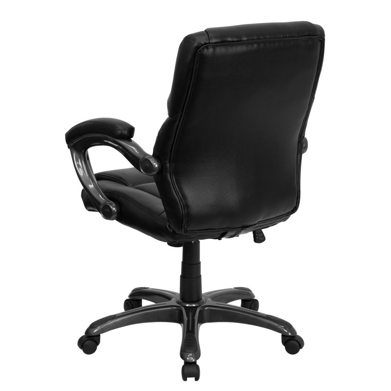 Mid-Back Black Leather Executive Swivel Office Chair with Fixed Arms