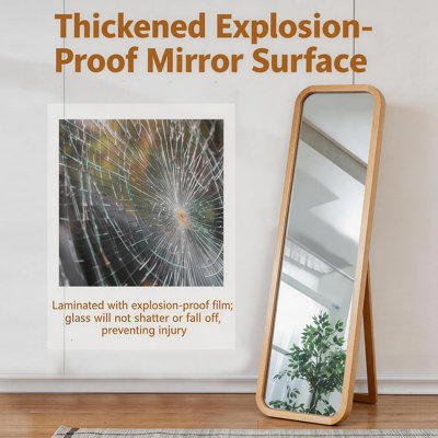 Solid Beech Wood Full Length Mirror with Freestanding and Wall-Mounted Options, Natural Frame for Bedrooms and Living Rooms