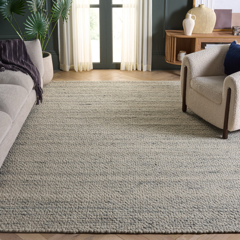 Marbella Hand Woven Wool/Cotton Solid Color Rug in Gray, Rectangle 8" x 10"
