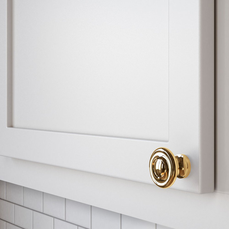 Polished Brass Round Traditional Cabinet Knob with Mounting Hardware