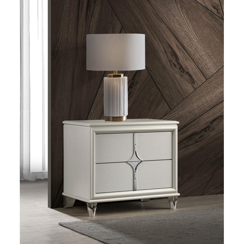 Table de chevet 2 tiroirs blanc perle