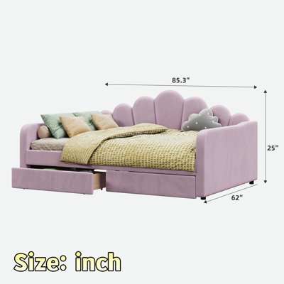 Upholstery Daybed with Shell-Shaped Headboard and Drawers