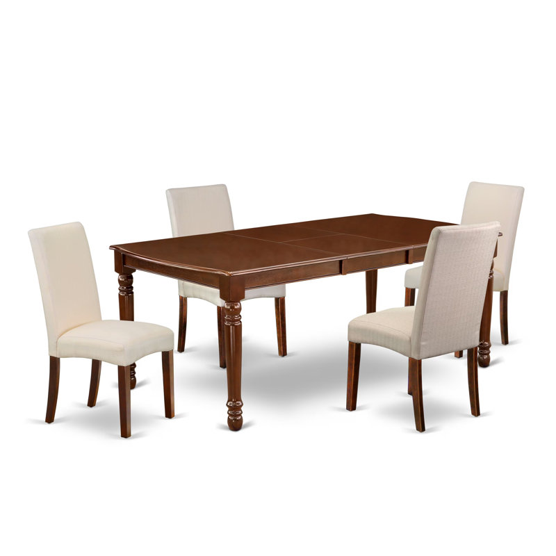 Ensemble de table de salle à manger 9 pièces comprenant une table rectangulaire en bois avec feuille papillon et 8 chaises rembourrées en tissu de lin gris