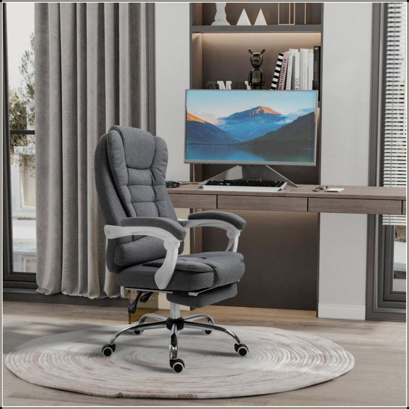 Fauteuil de direction avec repose-pieds, fauteuil d'ordinateur en tissu de lin