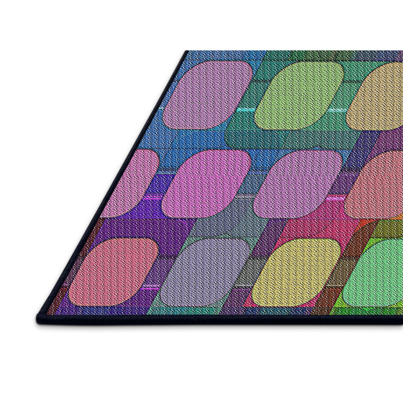 Tapis jaune/vert/rouge tissé à la machine, Rectangle 2 pi x 4 pi