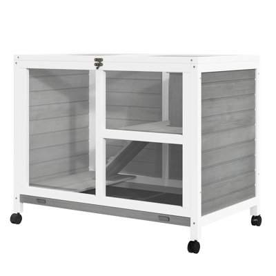 Cage à roulettes grise avec roulettes - Dimensions du bureau et de la table d'appoint. Petit bois imperméable pour 1 ou 2 lapins nains. 36 po x l 21 po x H 28,75 po. Conception compacte, pratique et étanche