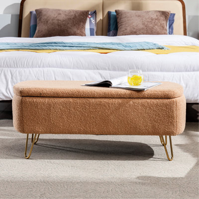 Banc de rangement en fausse fourrure Camel
