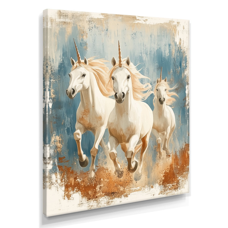 Trio de licornes au galop - Affiche encadrée de licornes, H 20 po x l 12 po, Toile tendue