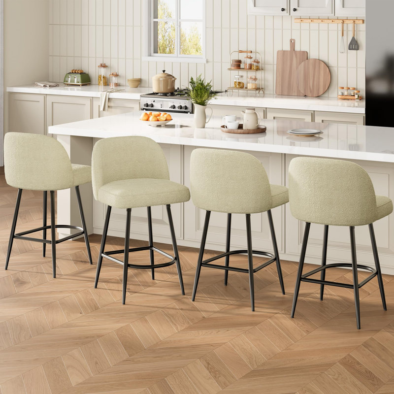 Counter Height Bar Stools Set of 4, 26" Modern Upholstered Barstools with Backs Metal Legs, Beige, Beige, 4