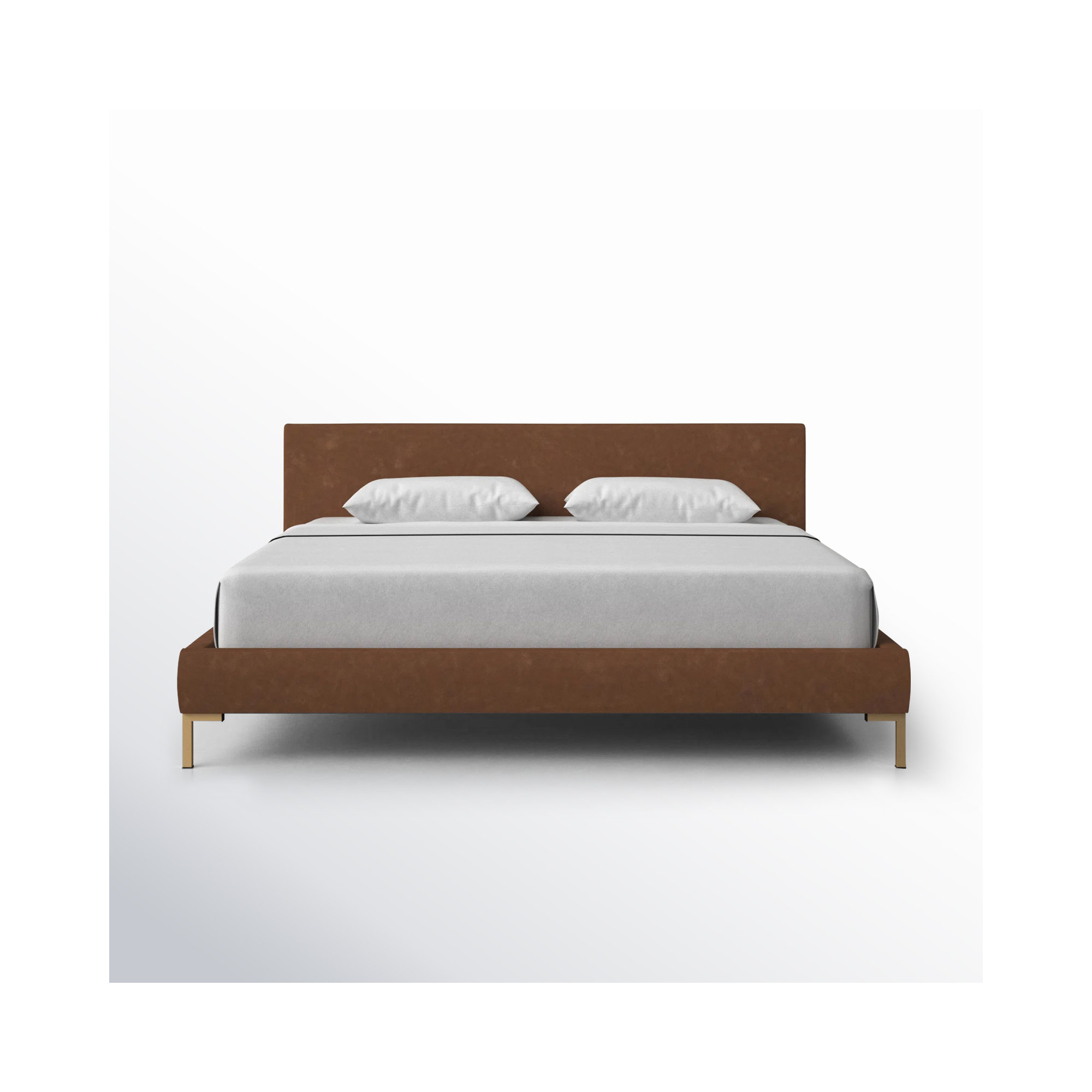 Rand Upholstered Bed, King, Classic Chocolate Velvet, Brass
