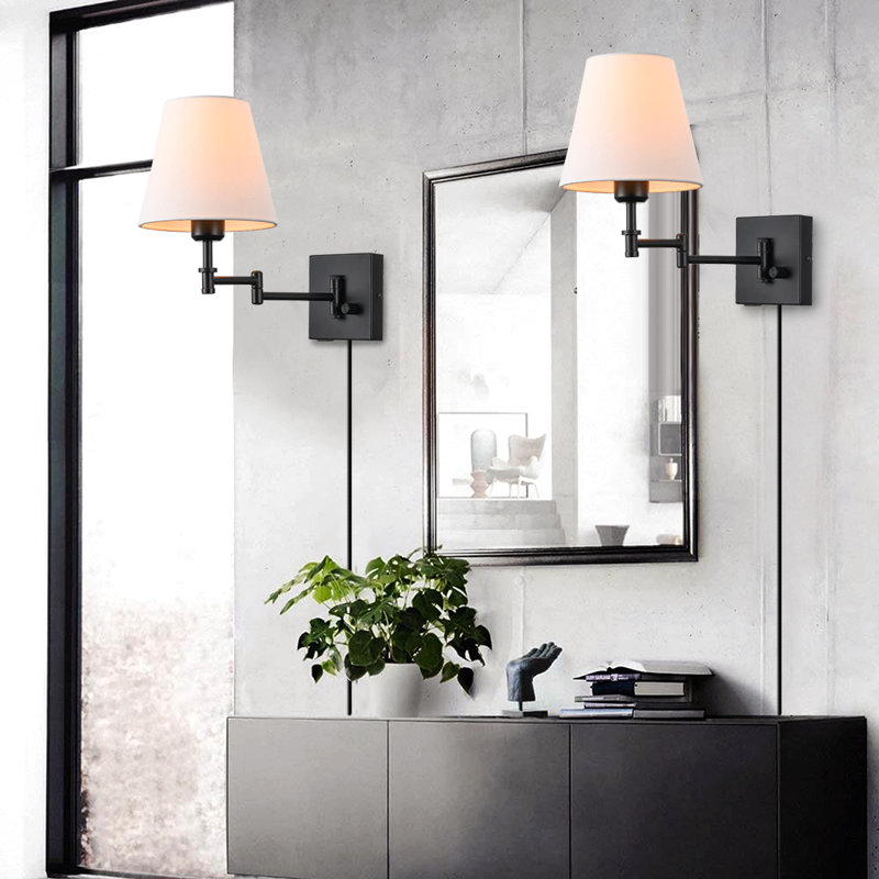 Jagdeep Plug-in/Hardwired White Swing Arm Sconce, White