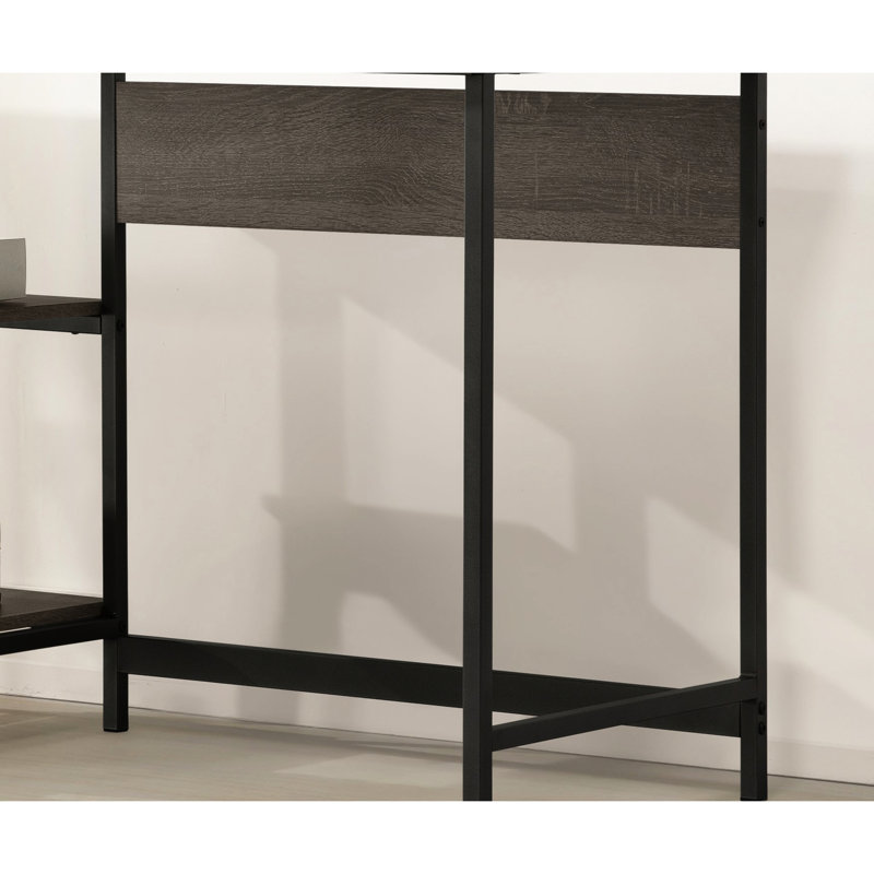 Bureau gris avec 2 tablettes et gracieux en métal, touches de rangement peu encombrantes, solution