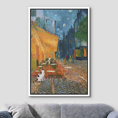 Célèbre œuvre d'art «Black Cat in Van Gogh's Night Cafe Animals Wildlife», reproduction sur toile flottante