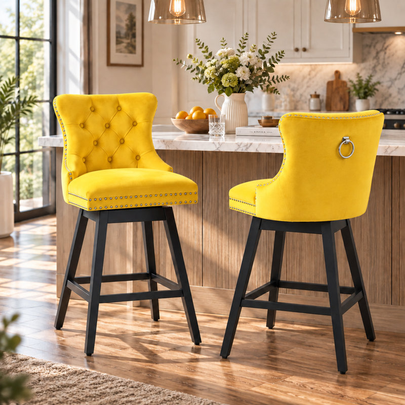  Tabouret de bar pivotant à 360 ° de hauteur 30,7 po Velvet, Velours jaune