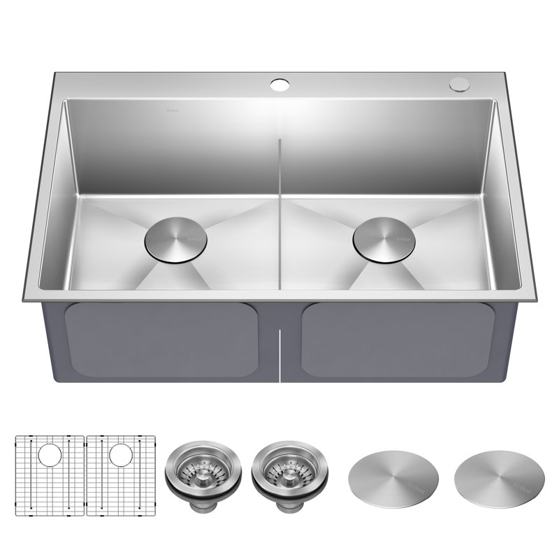 Évier de cuisine en acier inoxydable KRAUS Standart PRO, H 10 po x l 22 po x L 33 po, Standard
