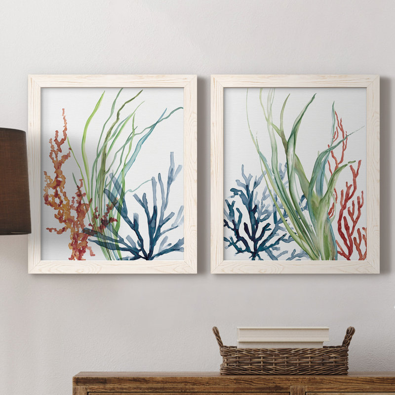 Océan jardin I - ensemble de 2 reproductions d'art, H 20 po x l 17 po, Toile encadrée, Blanc