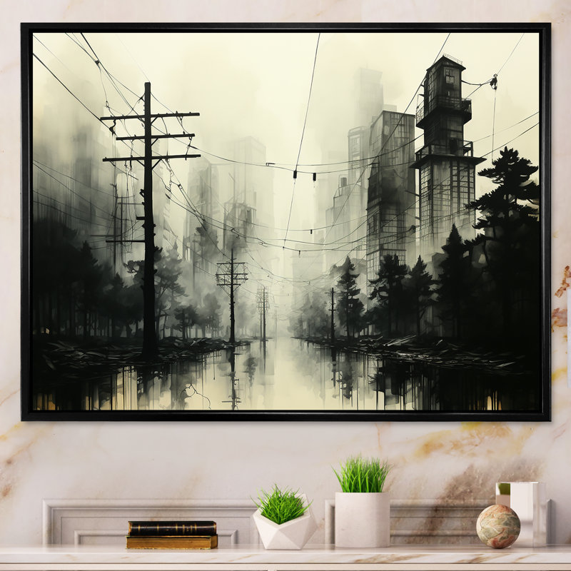 Lignes électriques Vinatige, H 34 po x l 44 po x P 1,5 po, Cadre flottant noir