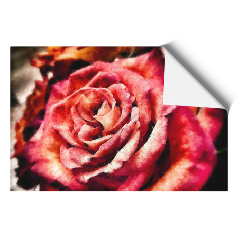 Pink Rose Flower Painting - Frameless Print, 30cm H x 42cm W x 0.1cm D
