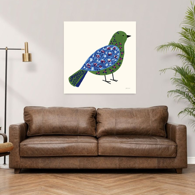Art contemporain avec oiseaux en fleurs III, H 36 po x l 36 po