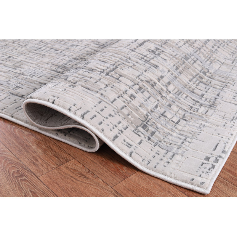 Parkwoods Collection Abstract Hash Design Neutral Area Rug, Rectangle 1'9" x 2'9"