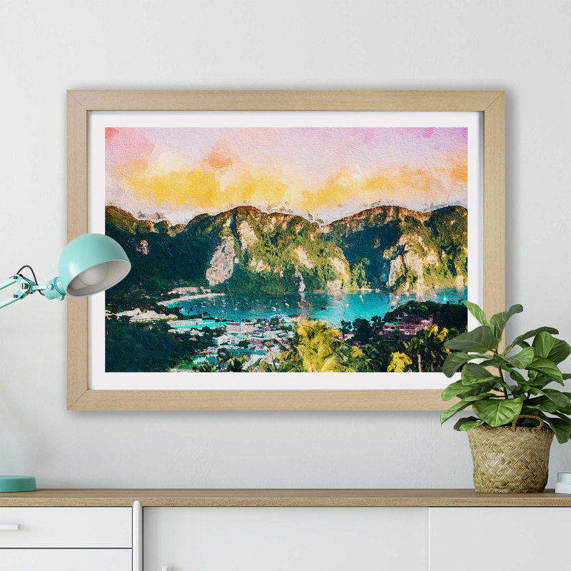 Phi Phi Islands In Thailand - Single Picture Frame Painting, 45cm H x 63cm W x 2cm D, Oak