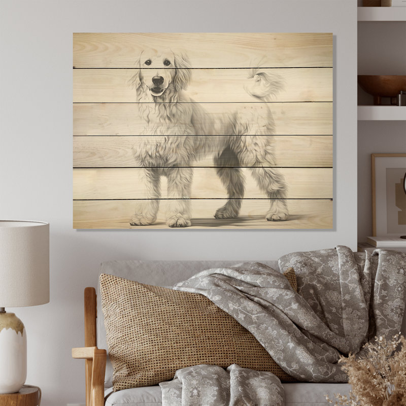 Caniche Pizazz I - art mural en bois de chien sur bois de pin naturel, H 10 po x l 20 po