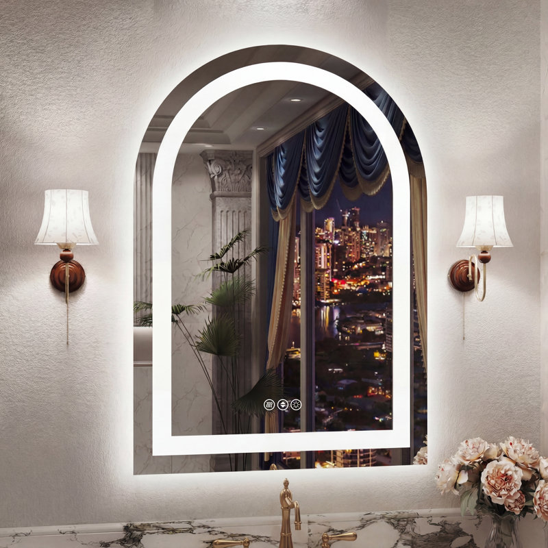 Lunara UL Certified Arch Wall Mirror, LED Bathroom Vanity Mirror with Dimmable 3-Color Lighting & Anti-Fog, 32" x 22"