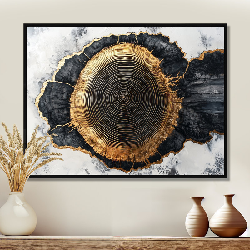Abstrait en bois sur cristal onyx noir II - art mural forêt pour le salon, H 34 po x l 44 po, Cadre flottant, Noir