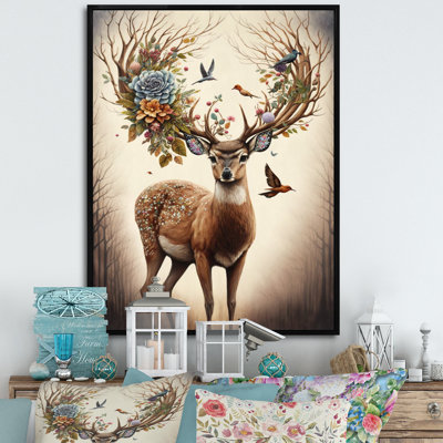 «Romina Deer With Blooming Antler II», reproduction sur toile