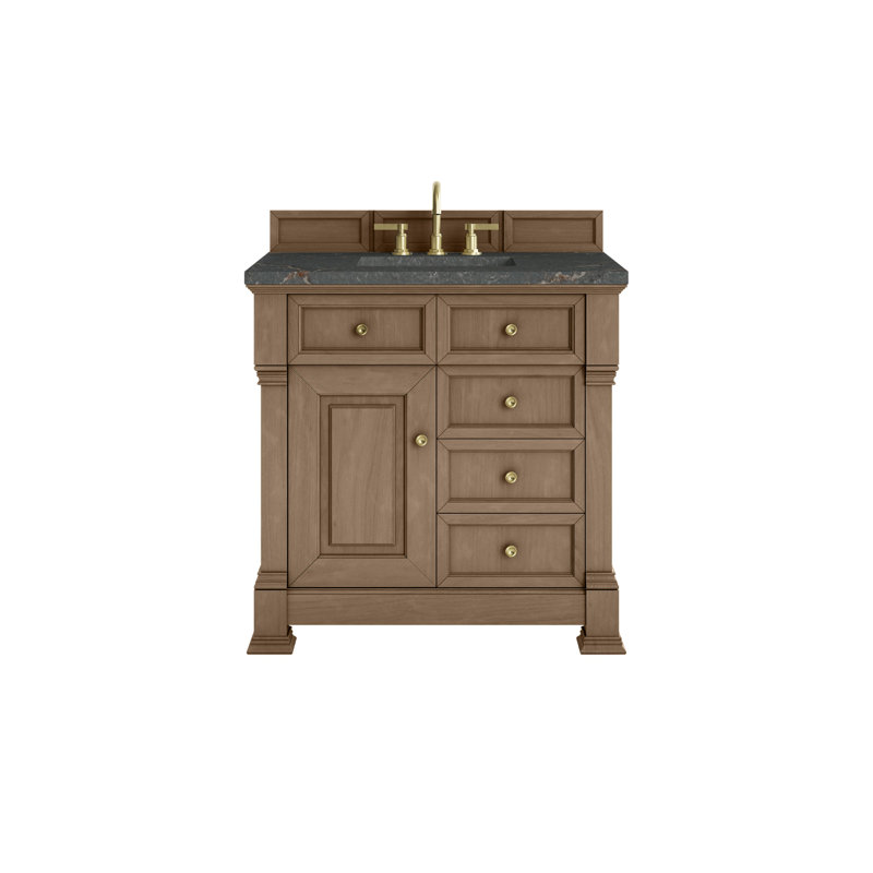 Meuble-lavabo simple 36 po avec plateau Brookfield, Pacanier, Bleu Parisien, À entraxe