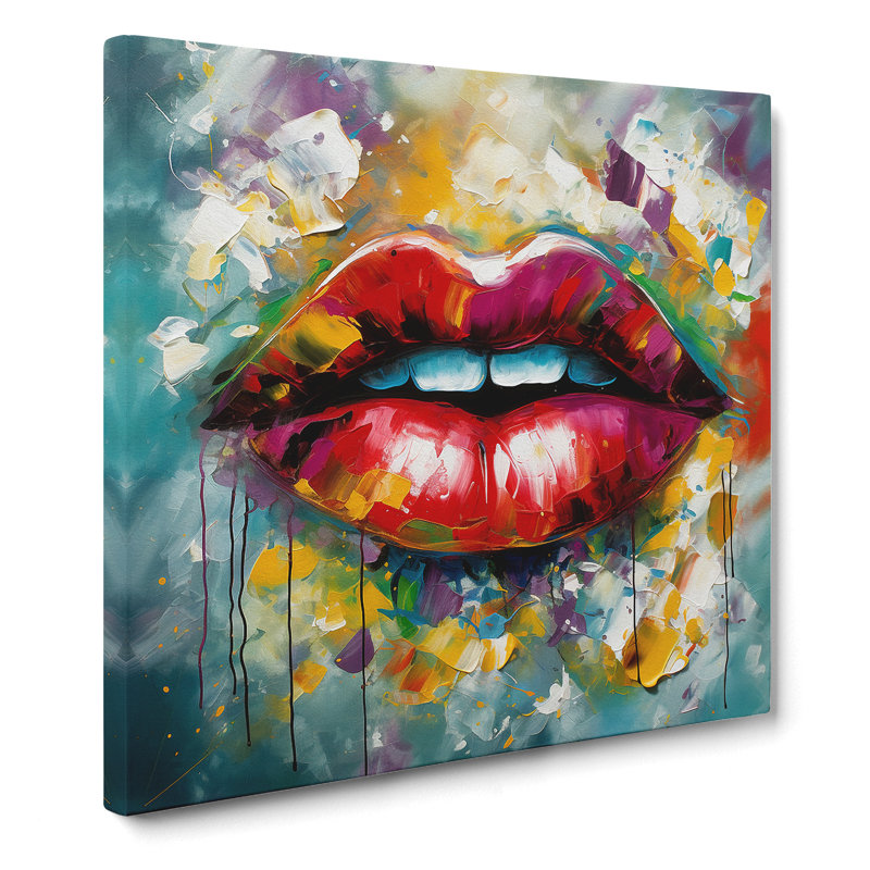 Lips Abstract Expressionism - Wrapped Canvas, 35cm H x 35cm W x 3cm D