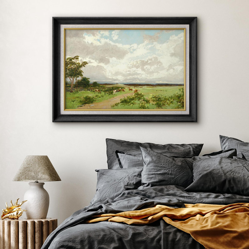 Rustic Countryside " Cloud Horizon Countryside Cow Farm Road ", Black Framed, No Mat