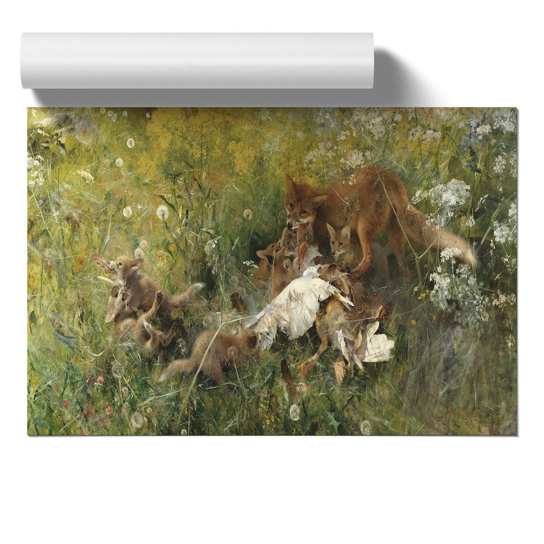 A Fox Family by Bruno Liljefors - Frameless Print
