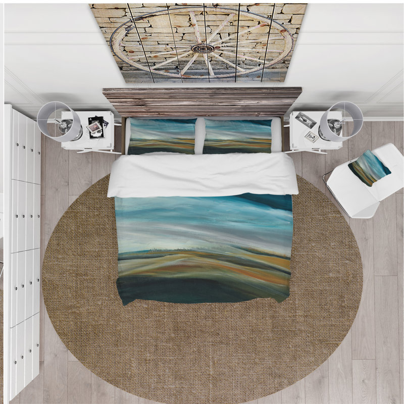 Watercolor Desert Storm - bleu abstrait - Ensemble de housse de couette Cottage - Polyester en microfibre