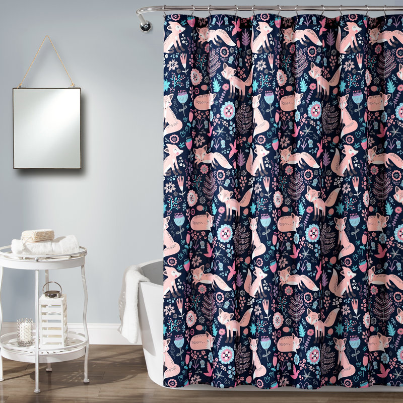 Rideau de douche simple , Bleu marine / rose