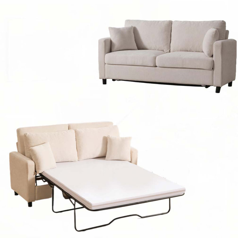 Canapé-lit en chenille rembourré avec canapé-lit et matelas, Beige