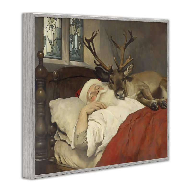 Bonne nuit, père Noël et renne, estampe numérique, design par Arlington Prints, H 11 po x l 14 po