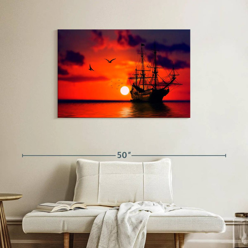 Mehar Ship Sunset, 26" H x 39" W