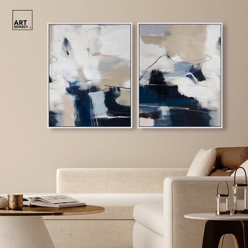 Ensemble de décorations murales bohème Soft Coastal Abstraction par Art Remedy, cadre blanc, 24 x 30, H 31 po x l 25 po